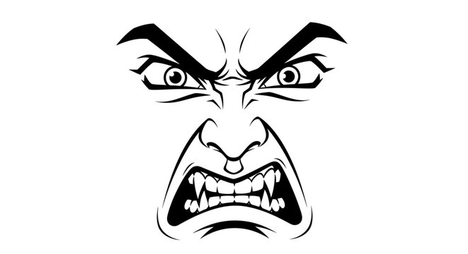 Angry Face Vector Art - Fierce Expression with Bared Teeth and Sharp Eyes
