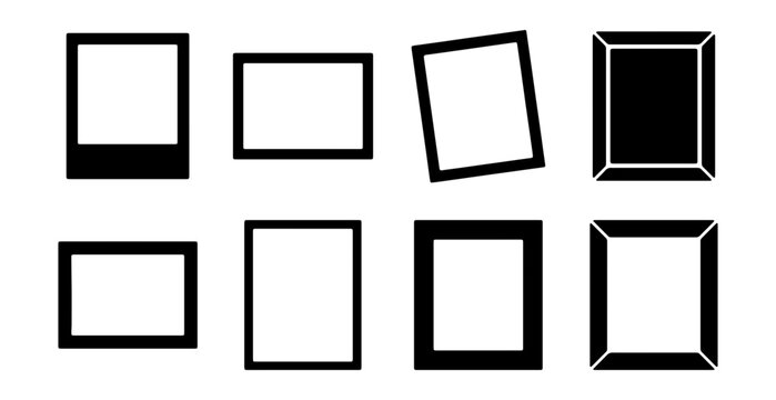 Set of 8 diverse black photo frames, graphic elements for design, scrapbook, collage