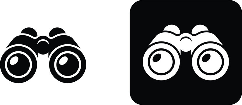 Black and white binoculars set, optical equipment for observation and exploration symbols
