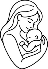Fototapeta premium Mother Holding Baby Minimalist Line Art Illustration