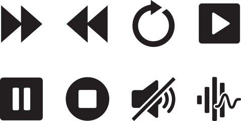 Media player icons, playback controls, vector symbols, audio video buttons © 2025