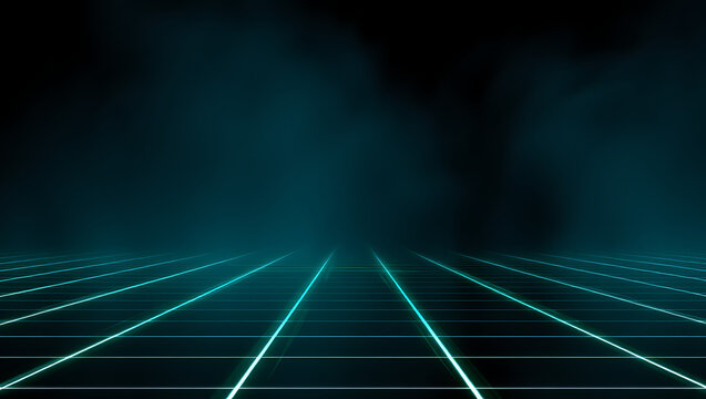 An abstract blue digital background featuring glowing binary code and light patterns integrated with a grid design and flowing fractal wave lines for a science-inspired technology wallpaper