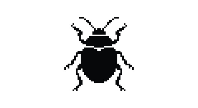 Pixelated beetle silhouette on a white background