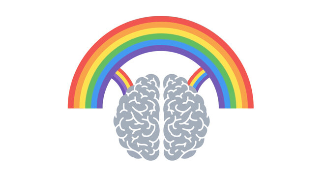 Human Brain Illustration with Rainbow Arch, Neurodiversity Symbol and Mental Health Awareness Concept Vector Illustration