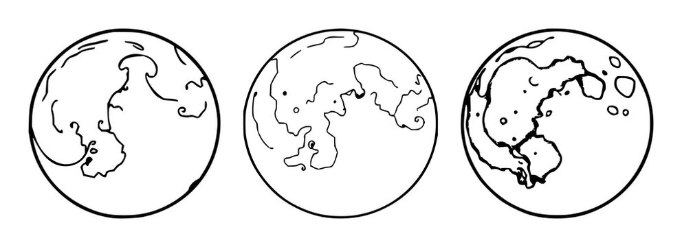 Moon set with simple black line art circles and arcs featuring celestial, astronomy, illustration with moon phases and lunar surface