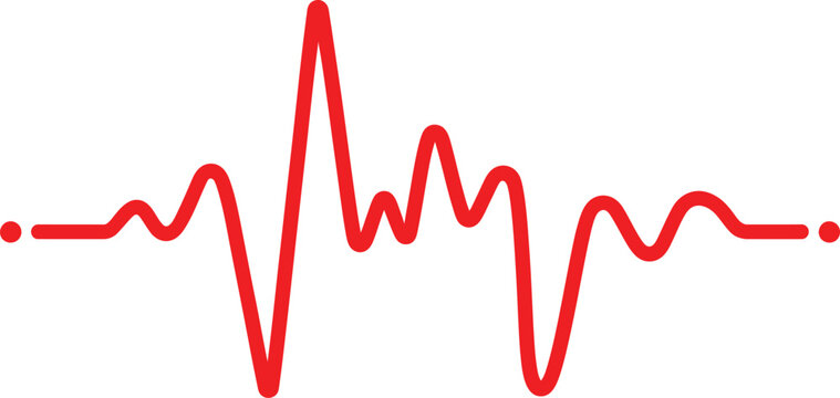 Red heartbeat ekg line graph, medical pulse wave symbol for cardiology and health monitoring