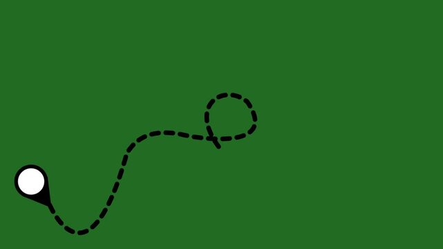 Minimal travel path animation, airplane following dotted line between pins green screen, points 1 a and 2 b, travel path airplane map 4k, seamless loop motion graphics for logistics tracking.