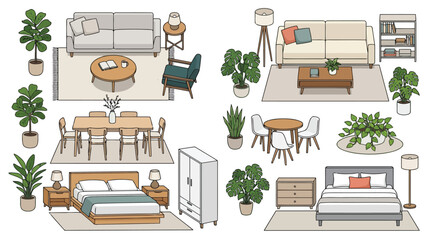 Set of furniture and home interior design elements © Saharia