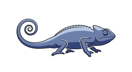 Obraz premium Blue chameleon lizard illustration features a detailed reptile with a distinctive curled tail on a clean white background.