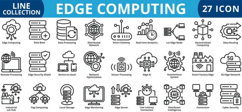 Edge computing icon set outline style icon set collection vector illustration