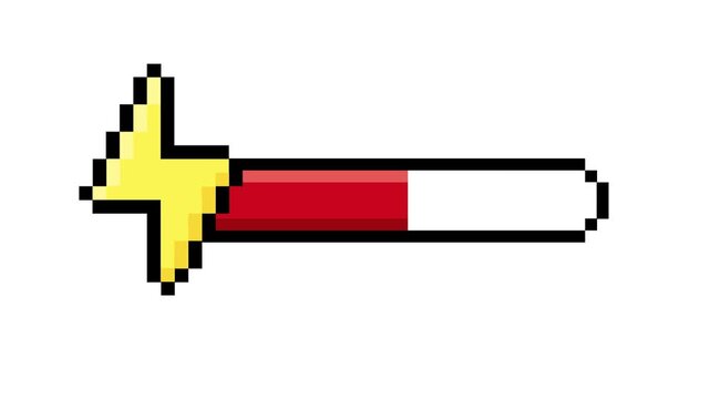 Retro 8-bit pixel game UI element with a yellow lightning bolt power bar indicating current energy level