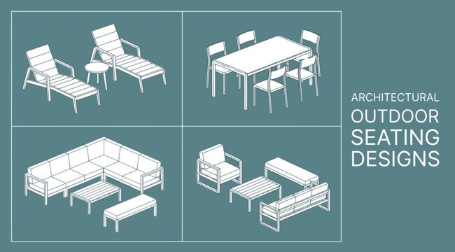 Architectural outdoor seating designs, garden furniture set, patio chairs and tables