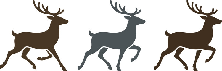 Fototapeta premium Three Stylized Deer Silhouettes in Motion A Trio of Elegant Forest Creatures
