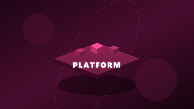 Abstract Isometric Platform with Cubes on Dark Red Background.