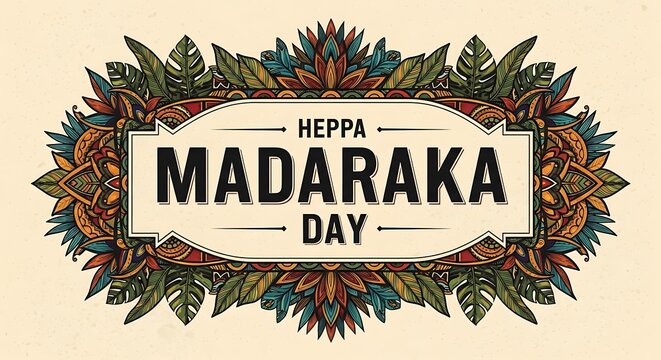 Heppa madaraka day celebration banner with colorful tropical leaves and traditional pattern design