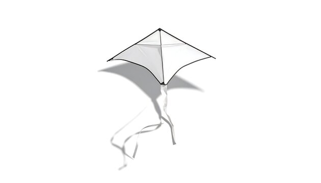 A white diamond-shaped kite with black lines and string
