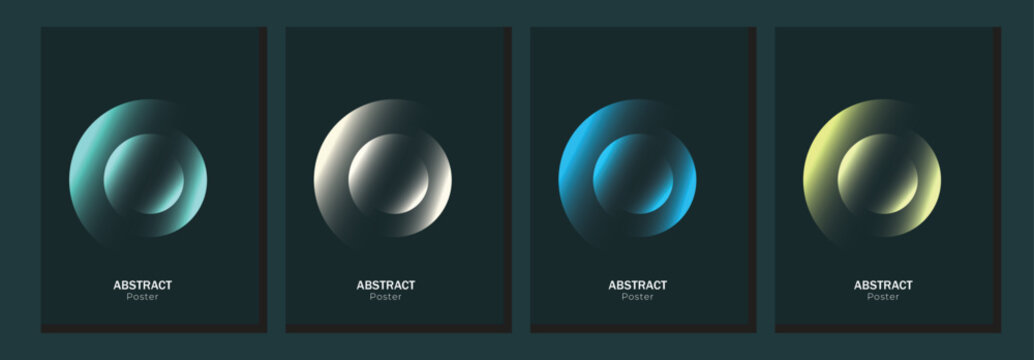  Vector illustration. Set of vibrant color gradient round shapes. futuristic neon glow with circles geometric shapes on dark background.