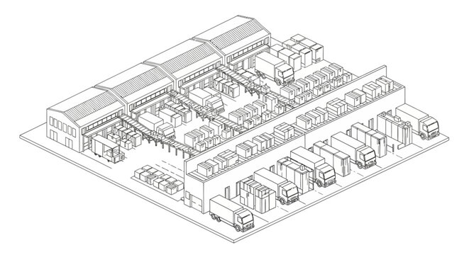 Detailed Industrial Factory Complex Blueprint.