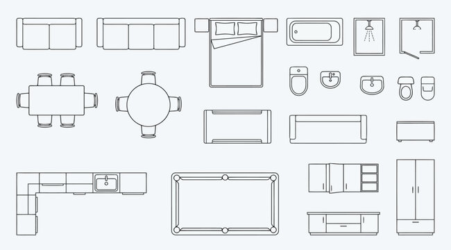 Top view furniture icons set for interior design floor plan