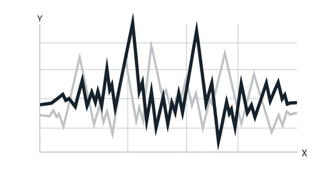 Business Line Chart Comparison Graphic with X and Y Axis Monochrome Statistics