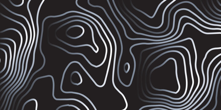 Background of the black and white topographic map. Topographic lines, contour background. topo map texture. Dense lines, Background of the topographic map. Topographic lines texture.