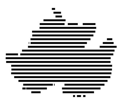 Symbol Map of the Landkreis Uckermark (Brandenburg, Germany) showing the county with a pattern of just a few black lines