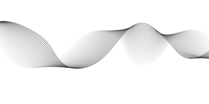Abstract Monochrome Dynamic Wave Lines with Smooth Sine Curves and Elegant Grey Black Frequencies on Light Gray and White Background for Digital Design.