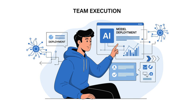 AI model deployment concept | Man interacting with data visualizations