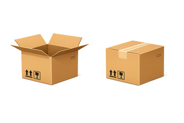 Fototapeta premium Two open cardboard boxes with a white background, ideal for shipping or moving purposes.