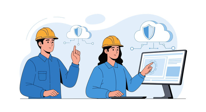 Tech workers collaborating on cloud security and data protection concept