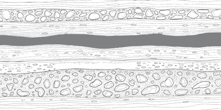 Geological cross section of earth soil layers with underground rocks and dirt textures vector illustration.