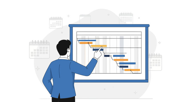 Business planning, Gantt chart presentation, project management, scheduling graphic