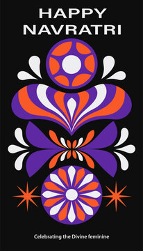 Flat vector graphics of Navratri, Indian cultural holiday, decorative print for interior