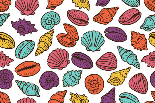 Colorful Seashell Seamless Pattern Ocean Shell Background