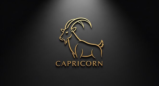 Golden Capricorn Zodiac Symbol Illustration.