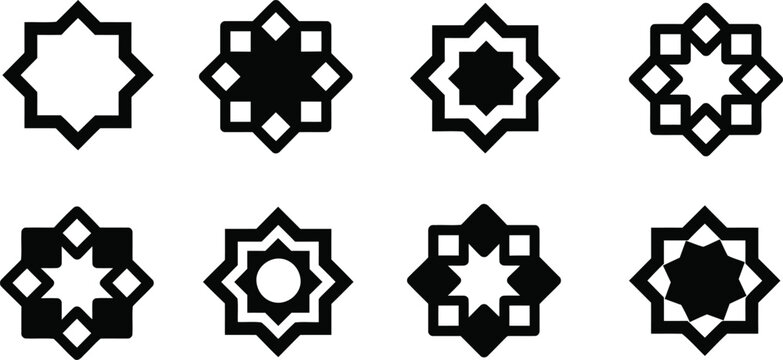 Islamic star geometric pattern set with traditional outline shapes