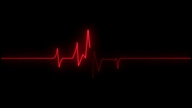 ECG monitor beating heart with a neon electrocardiogram overlay, featuring dynamic HUD elements and a gradient background.Abstract neon heartbeat signal icon animation background neon line Human