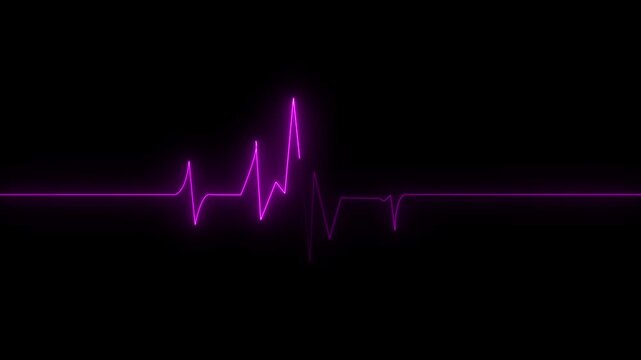 ECG monitor beating heart with a neon electrocardiogram overlay, featuring dynamic HUD elements and a gradient background.Abstract neon heartbeat signal icon animation background neon line Human