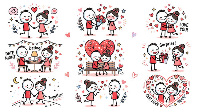 Cartoon couple in love relationship.