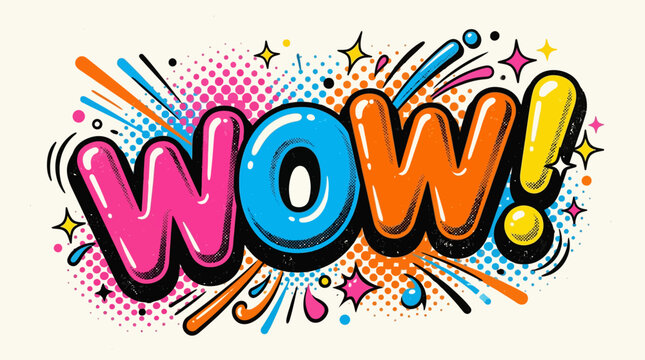 Colorful comic book style WOW text.