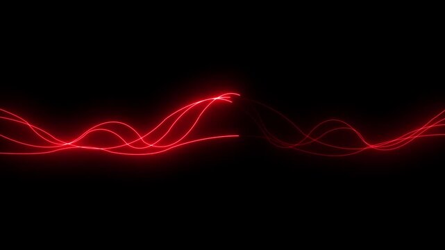 Abstract red glowing neon light wave lines on black background