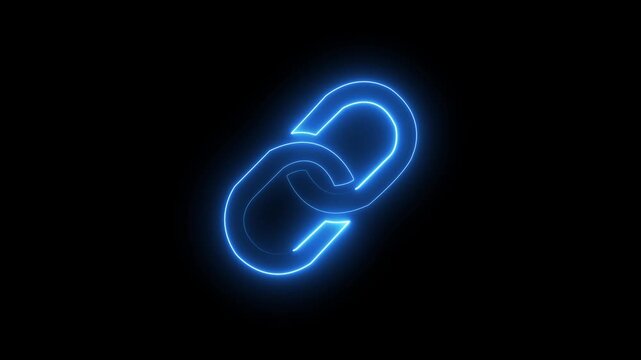 Neon blue glowing link icon on black background Futuristic Glowing Link Icon in Neon Light Abstract Connected Link Symbol