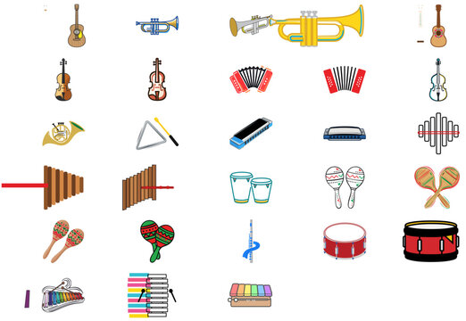 Musical Instrument Vector Icon Set of 28 Pieces: Guitar, Trumpet, Violin, Snare Drum, Flute and More with Editable Stroke Line Weight. Minimalist Music Instrument Collection for Modern Designs.