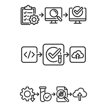 Software development and quality assurance process icons