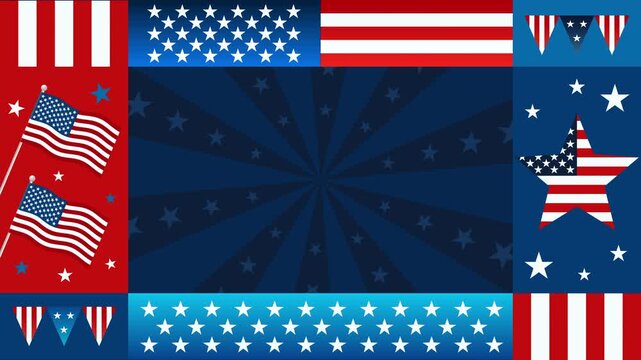 4K USA Background 2D Animation. Flat design of American background