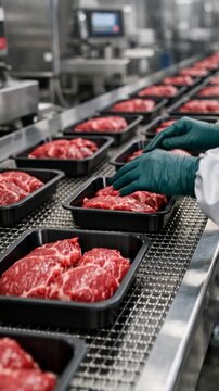 Raw meat sorting and packaging in food industry