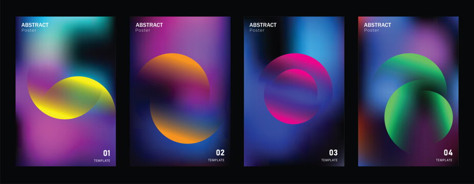 Set of abstract posters with vibrant color round shapes for creative futuristic graphic design with Neon Sphere Accents.