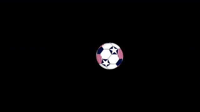 soccer football ball with a USA, American stars & stripes patriotic theme passing & rolling past the screen at multiple slow and fast speeds 4K animation with transparent alpha channel background