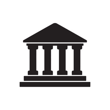 Classic bank building icon with four columns in a bold black solid vector illustration