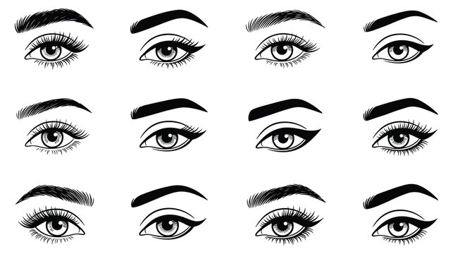 Woman eyes and eyebrows drawing collection vector.